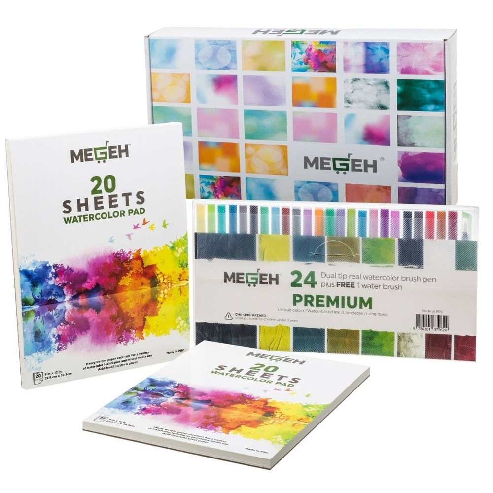 24 Colors Watercolor Brush Marker Pen + 2 Book